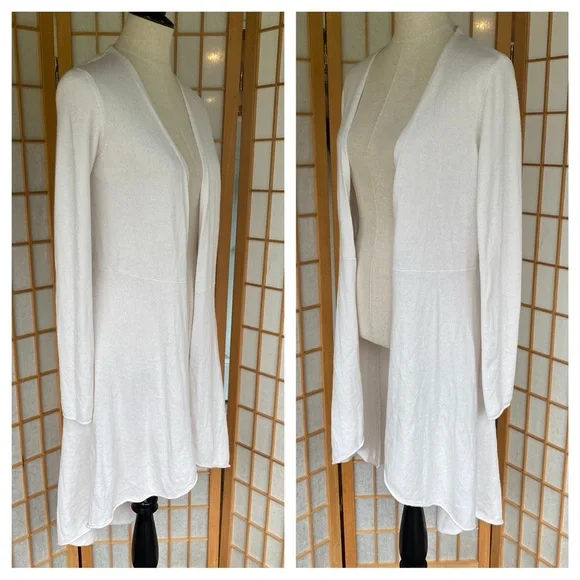 Megaschoni Cashmere Open Long High Low Ivory Cardigan SZ M - Picture 4 of 13
